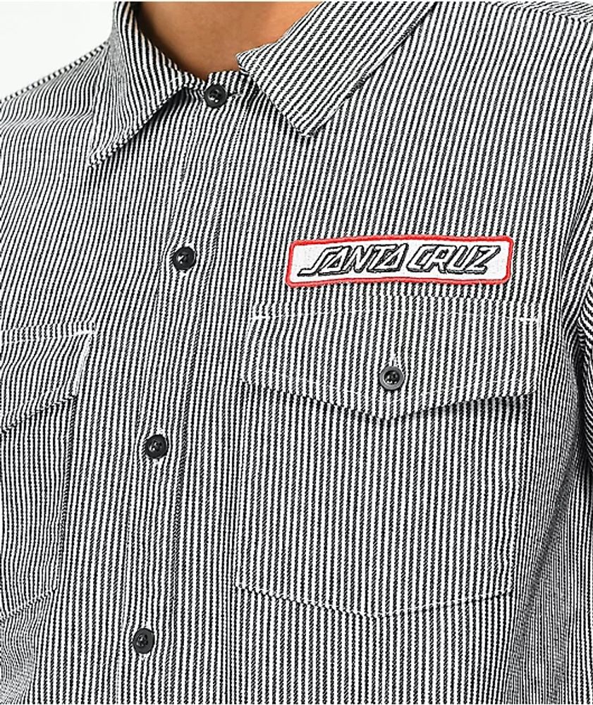 Santa Cruz Outline Black & White Stripe Short Sleeve Button Up Shirt