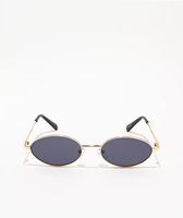 Slim Oval Black & Gold Sunglasses