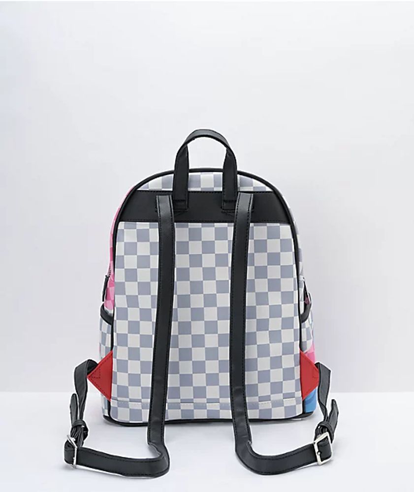 Sprayground Tokyo Bubble Grey & Pink Checkered Mini Backpack