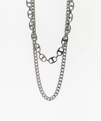 Stone + Locket Bottle Cap 18" Gunmetal Double Chain Necklace