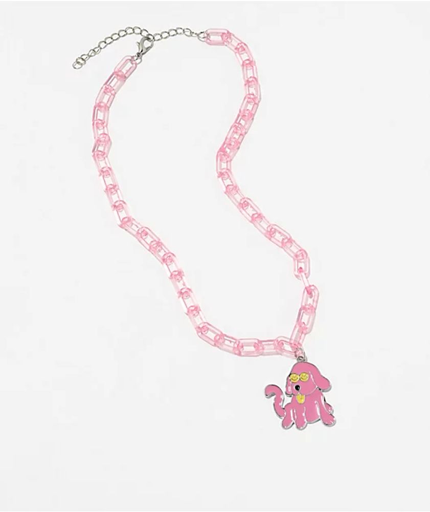 Stone + Locket Derp Dog 15.5" Pink Chain Necklace