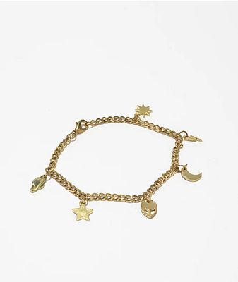 Stone + Locket Space Gold Charm Bracelet