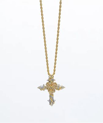 The Gold Gods Diamond Rose Cross Gold 22" Necklace