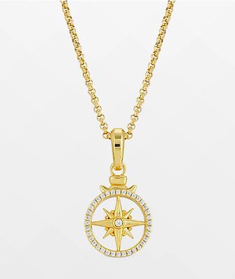 The Gold Gods Micro Compass Pendant 20" Yellow Gold Necklace