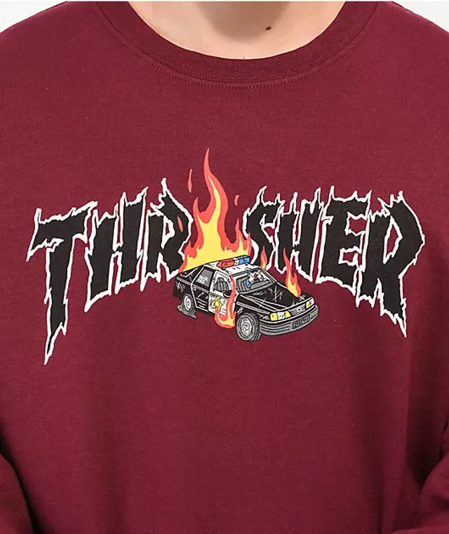 Thrasher Cop Car Burgundy Crewneck Sweatshirt | Vancouver Mall