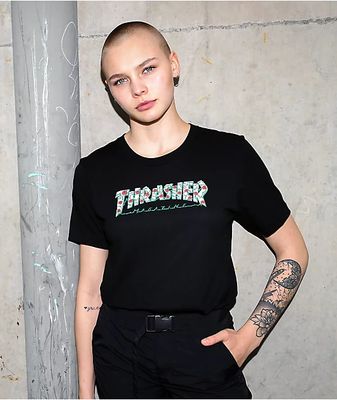 Thrasher Roses Black Boyfriend Fit T-Shirt