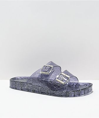 Trillium Amar Black Glitter Slide Sandals
