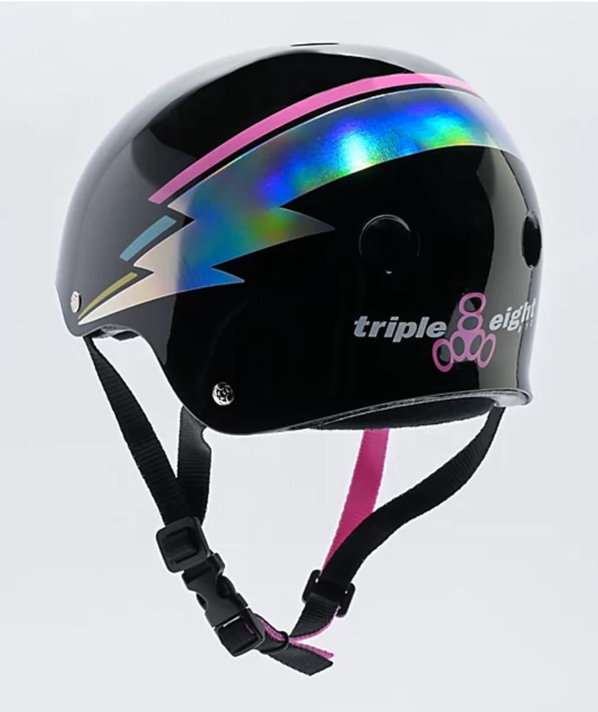 Triple Eight Certified Sweatsaver Black Hologram Skateboard Helmet
