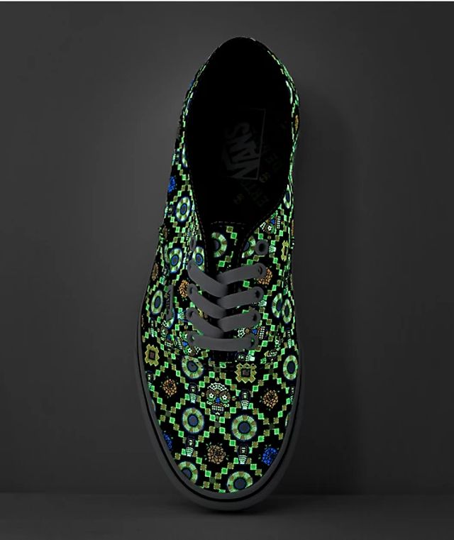 Vans Authentic Dia De Muertos Glow The Dark Black & White Skate Shoes |  Dulles Town Center