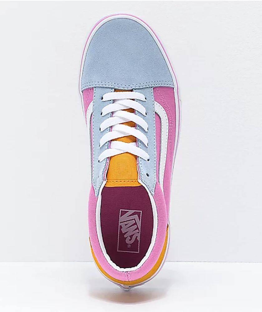 Vans Old Skool Colorblock Pink, Orange & Light Blue Skate Shoes
