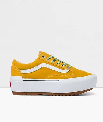 Vans Old Skool Stacked Multi-Lace Golden Yellow & White Platform Shoes
