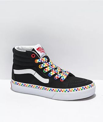 Vans Sk8-Hi Rainbow Checkerboard Black Skate Shoes