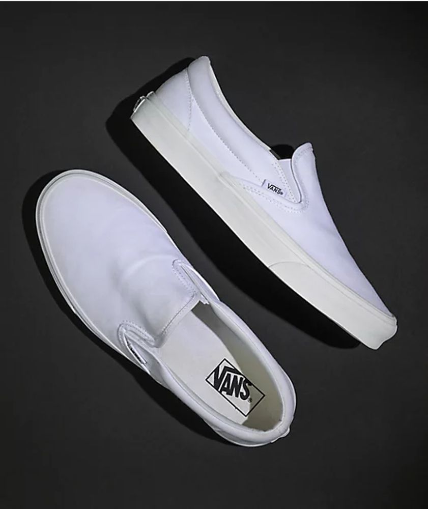 Vans Classic Slip on Black Monochromatic Shoes - Men's Size 3.5 Skateboarding Shoes at Zumiez