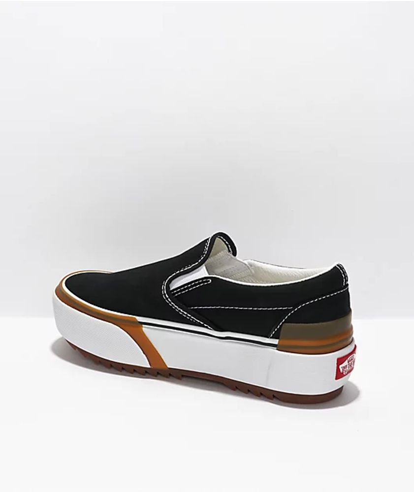 Vans Slip-On Stacked Black, White, & Gum Platform Shoes