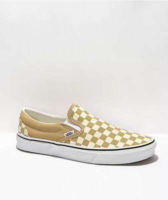 vans beige checkerboard slip ons