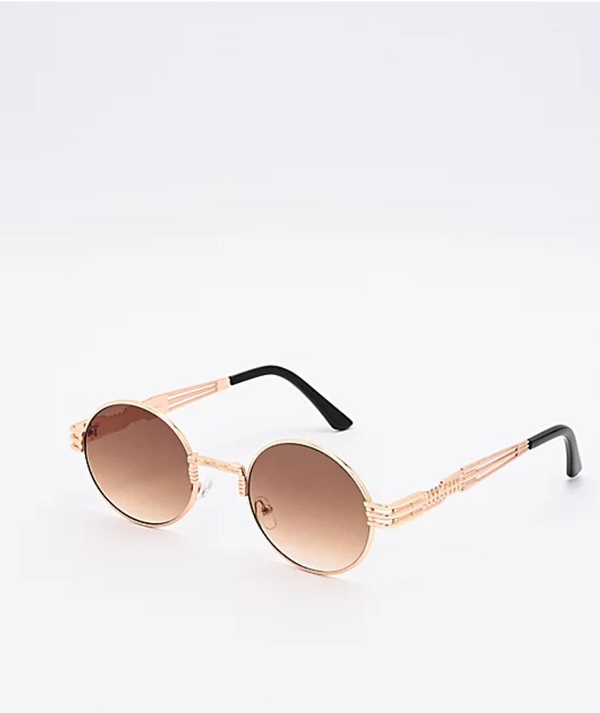 Wiz Gold & Brown Round Sunglasses