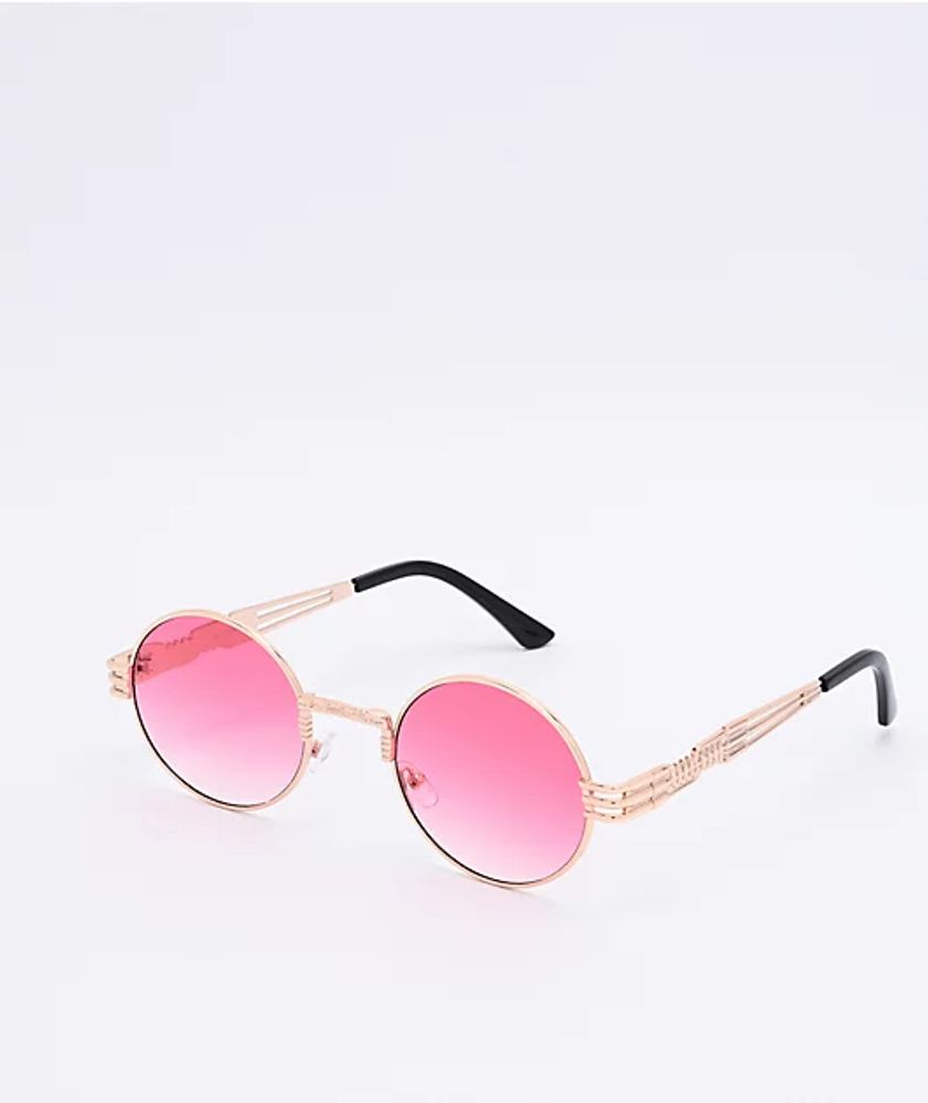 Wiz Gold & Red Round Sunglasses