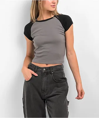 Zine Pammie Grey & Black Raglan Crop T-Shirt