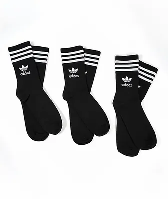 adidas 3 Pack Black Crew Socks