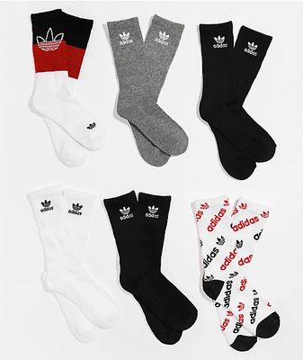 adidas Boys OG Mix 6 Pack Red Crew Socks