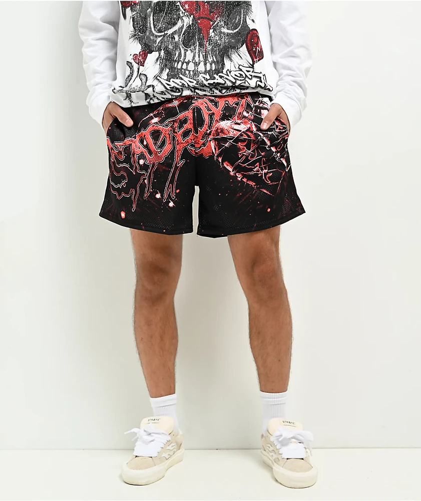 $AD BOYZ by Junior H X Lost Hills Barbed Wire Black Mesh Shorts