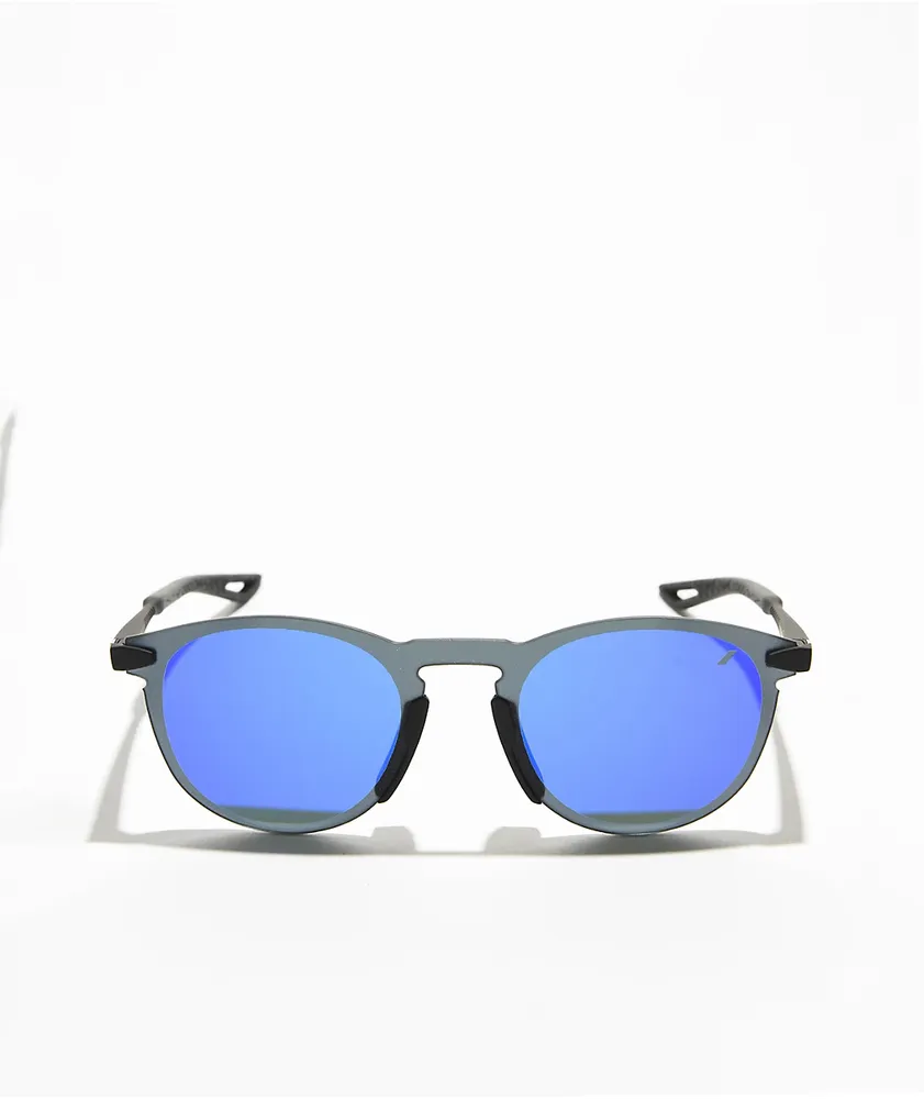 100% Legere Round Soft Tact Black & Blue Mirror Sunglasses
