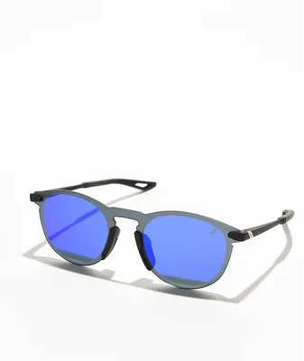 100% Legere Round Soft Tact Black & Blue Mirror Sunglasses