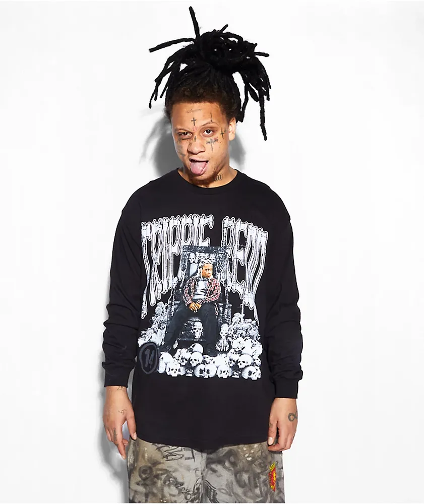 1400 by Trippie Redd Trippie Skulls Black Long Sleeve T-Shirt