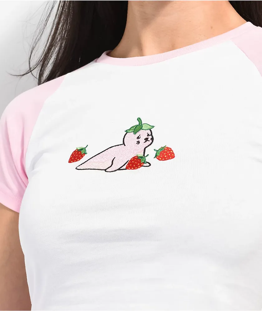 180Tide Strawberry Seal Pink & White Crop T-Shirt