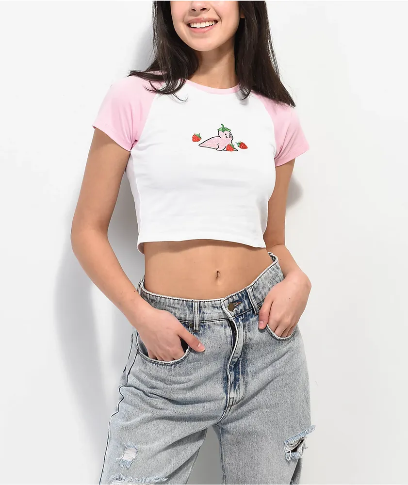 180Tide Strawberry Seal Pink & White Crop T-Shirt