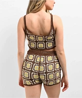 24COLOURS Brown Crochet Crop Tank Top