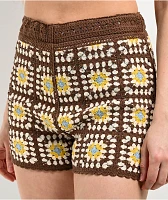 24COLOURS Brown Crochet Shorts