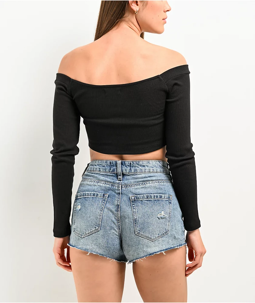 24COLOURS Cutout Black Long Sleeve Crop Top