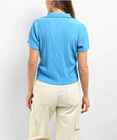 24COLOURS Ribbed Blue Button Up Short Sleeve Shirt