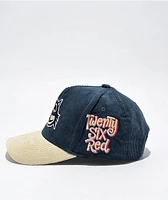 26 Red Black Cat Corduroy Blue & Cream Snapback Hat