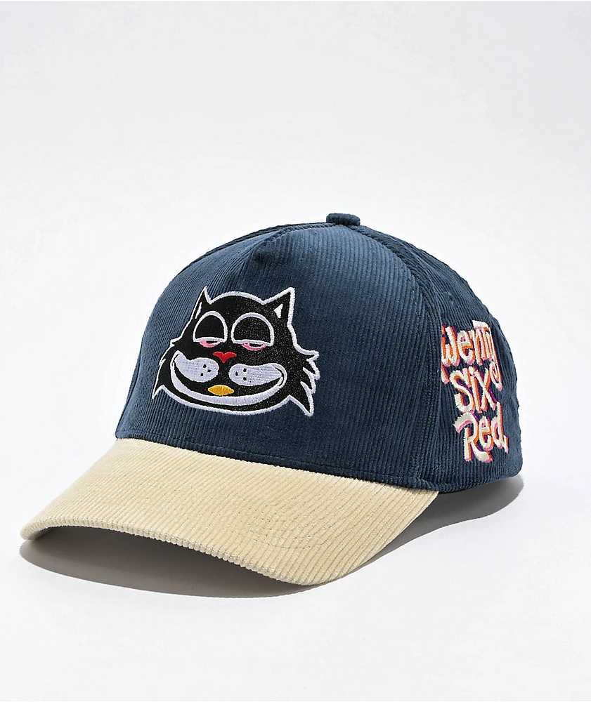 26 Red Black Cat Corduroy Blue & Cream Snapback Hat