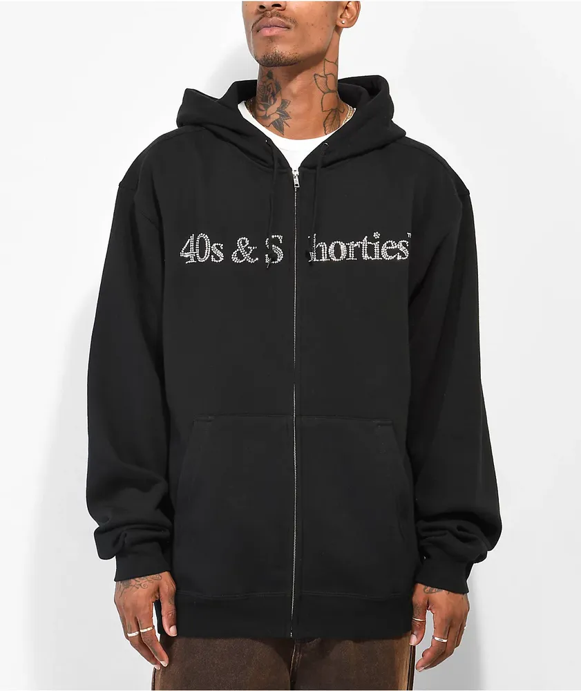 40s & Shorties Rhinestone Logo Black Zip Hoodie