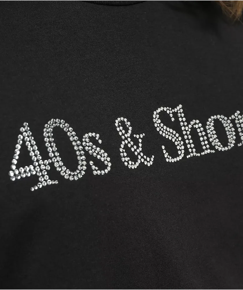 40s_and_shorties 40s & Shorties Rhinestone Logo Black Zip Hoodie