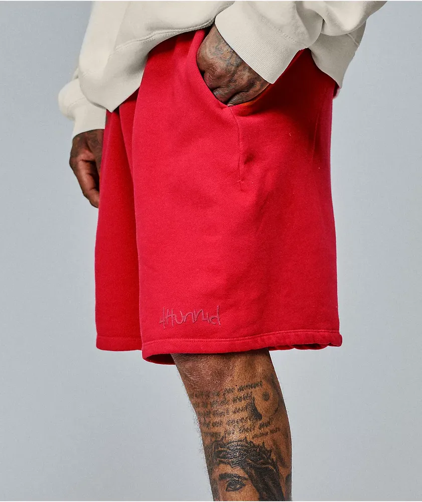 4Hunnid Komfort Kollection Red Pigment Dye Sweat Shorts
