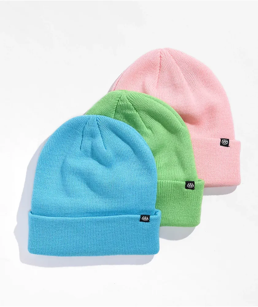 686 Standard Roll Up Pastel Green, Blue & Pink 3 Pack Beanies