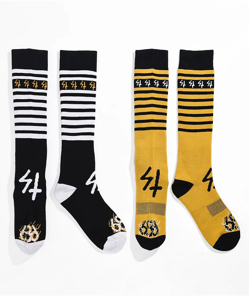 686 x Sketchy Tank Black, White & Gold 2 Pack Snowboard Socks