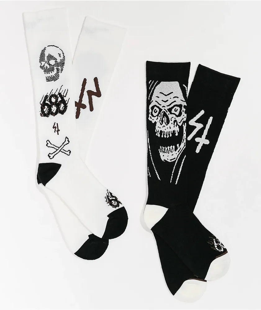 686 x Sketchy Tank Black, White & Gold 2 Pack Snowboard Socks