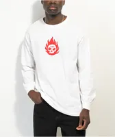 999 Club by Juice WRLD Skull Flames White Long Sleeve T-Shirt