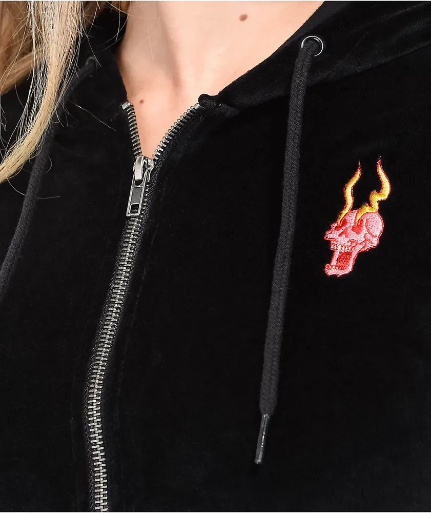 A-Lab Britney Velour Black Crop Zip Hoodie