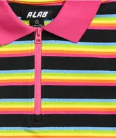 A-Lab Cordina Rainbow Zip Crop Polo Shirt