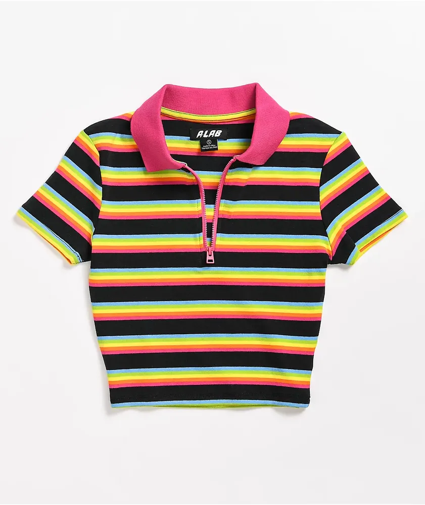 A-Lab Cordina Rainbow Zip Crop Polo Shirt