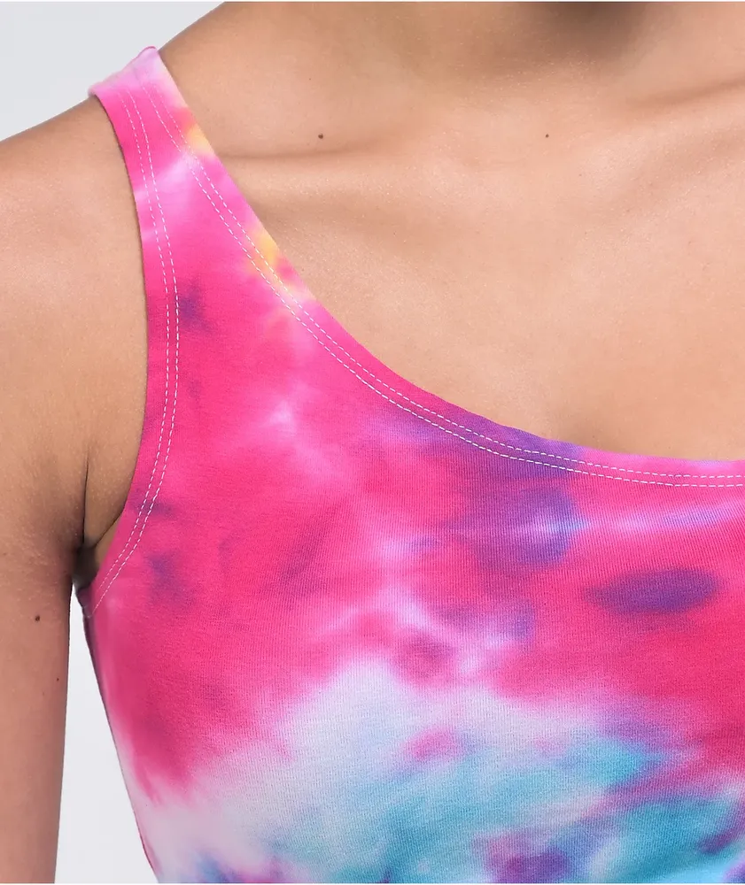 A-Lab Cray One Shoulder Tie Dye Crop Tank Top