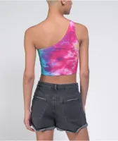 A-Lab Cray One Shoulder Tie Dye Crop Tank Top