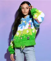 A-Lab Kadley Trippy Landscape Blue & Green Crop Sherpa Hoodie