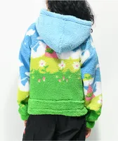 A-Lab Kadley Trippy Landscape Blue & Green Crop Sherpa Hoodie